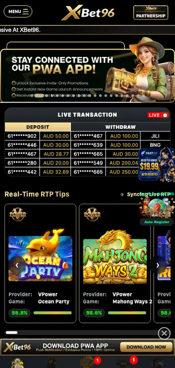 XBet96 mobile app interface